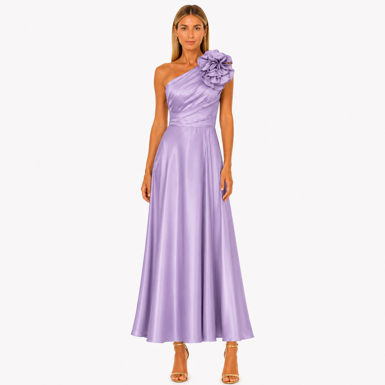 Vestido Largo Asimétrico con Flor