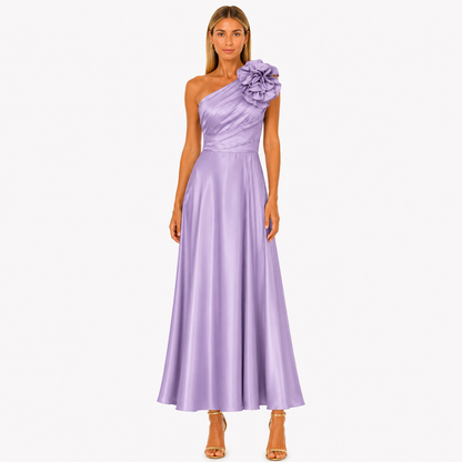 Vestido Largo Asimétrico con Flor