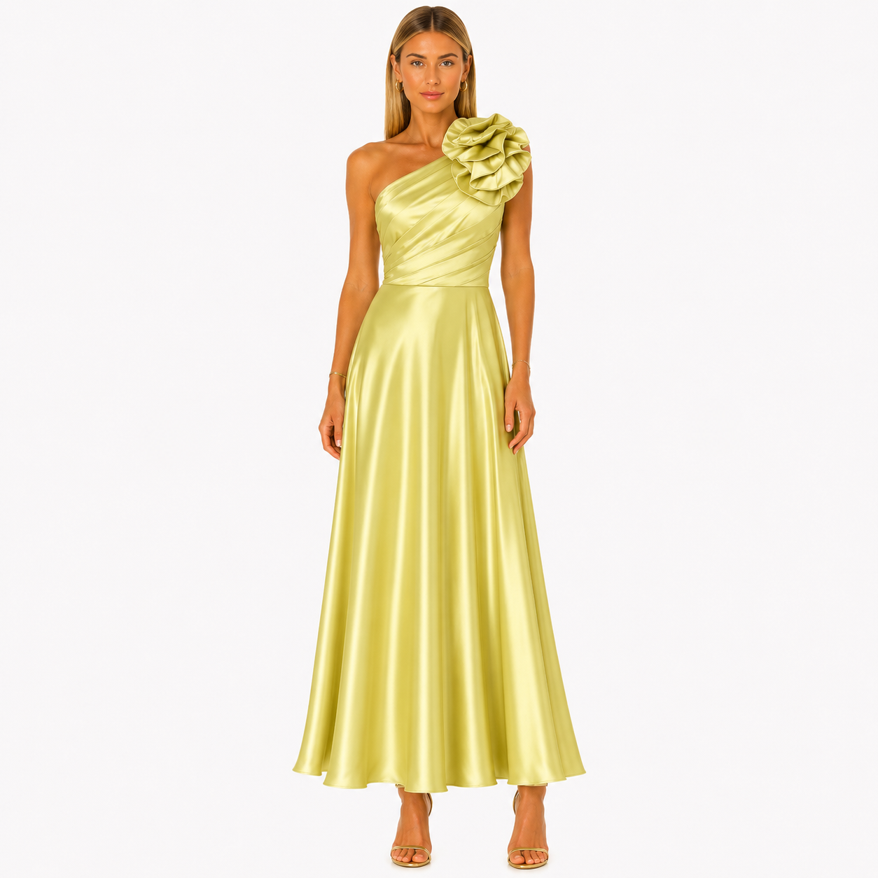 Vestido Largo Asimétrico con Flor