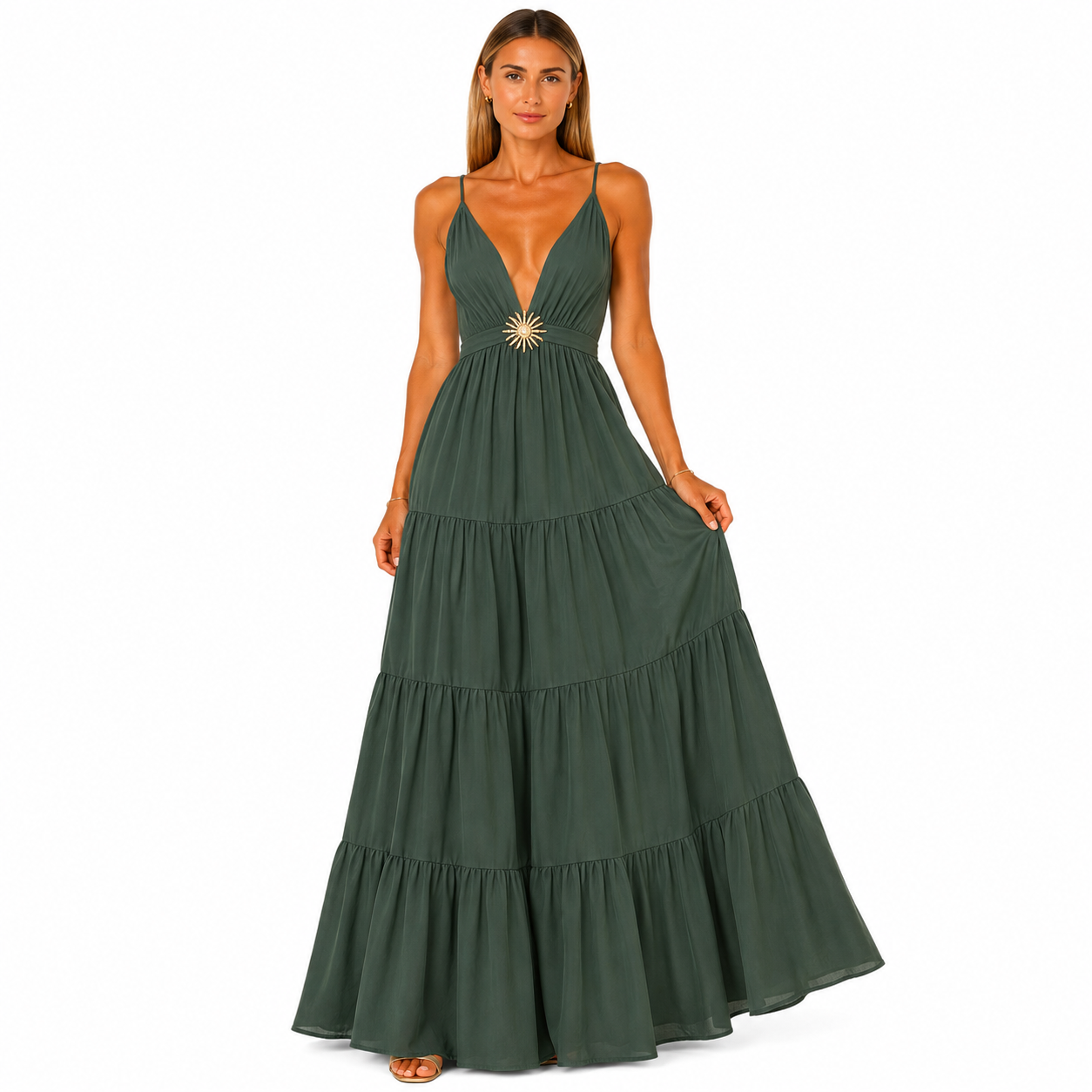 Vestido Largo de Tirantes con Estrella